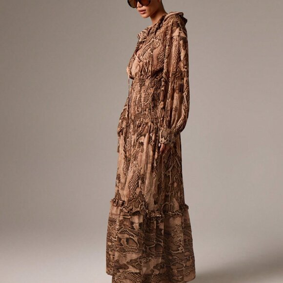 Multicolor Boho Women's Balloon Sleeve Snake Print Maxi Dress - Picture 5 of 5